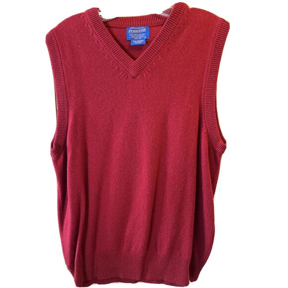 Pendleton Vintage Men’s Large Red Lamb’s Wool Pullover V Neck Sleeveless Sweater - Picture 1 of 10